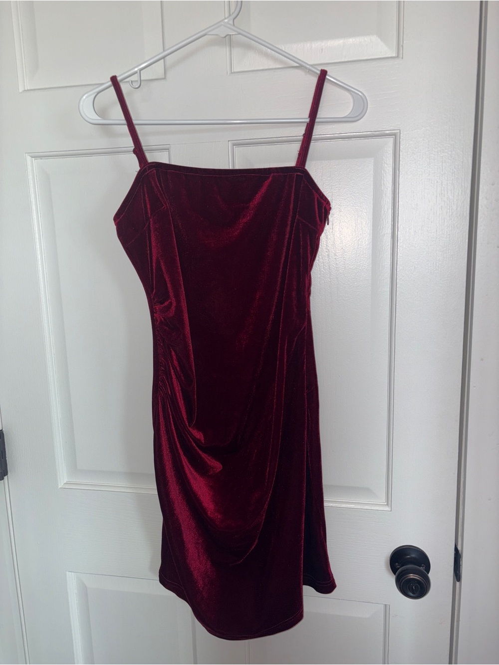 Allegra K Burgundy Velvet Spaghetti Strap Mini Dress